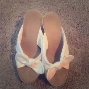 White Eyelet Lace Wedges